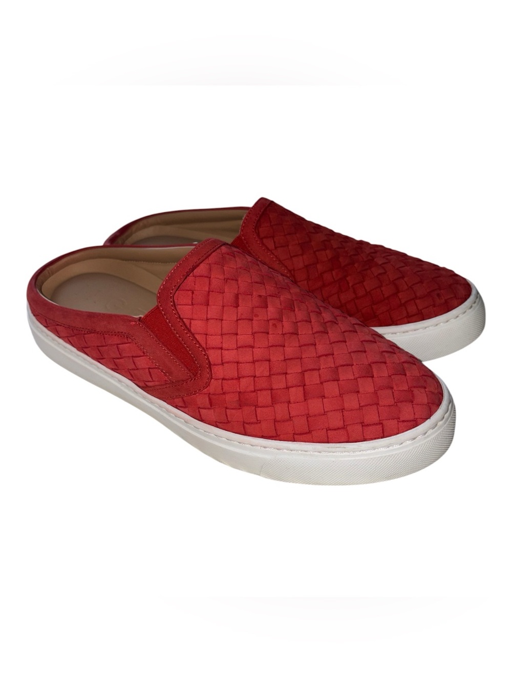 M. Gemi Red Woven Leather Italian-made Slip-On Sneakers, size 39.5